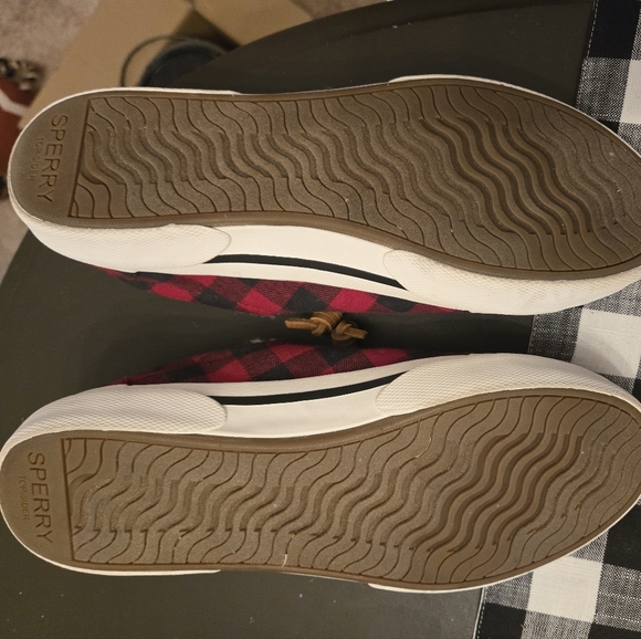 Sperry Top Sider 9.5 Pier Wave Canvas Red Black Check Sneakers Deck Shoes - Picture 5 of 6